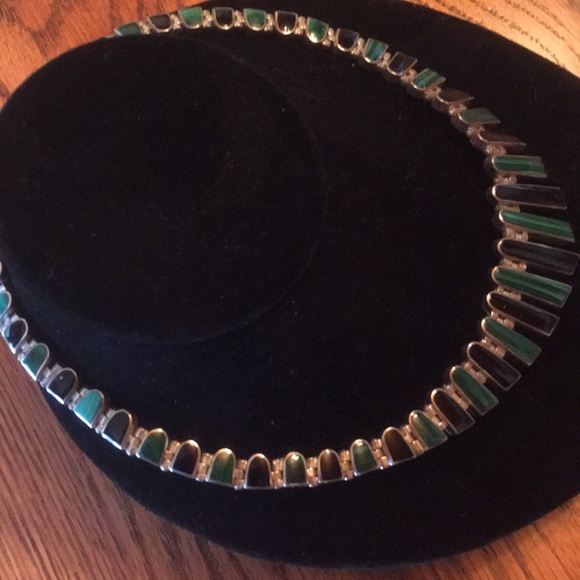 Sterling Malachite/ Onyx necklace - Picture 2 of 4